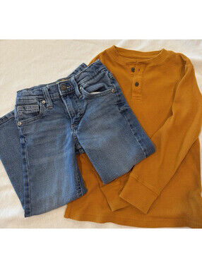 Wrangler 20X Boys Size 5 Jeans The Children's Place 5/6 Henley Outfit 2 Pc